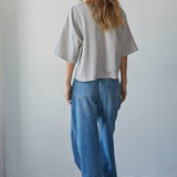 L8688 | Knit Cotton Crew Neck Drop Shoulder Short Sleeve Top