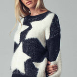 Fuzzy Knit Star Pattern Sweater Top