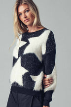 Fuzzy Knit Star Pattern Sweater Top