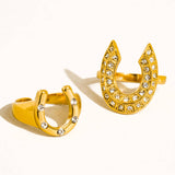 18K Gold Non-Tarnish CZ Horseshoe Ring