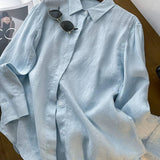 Cotton linen blend button down shirt