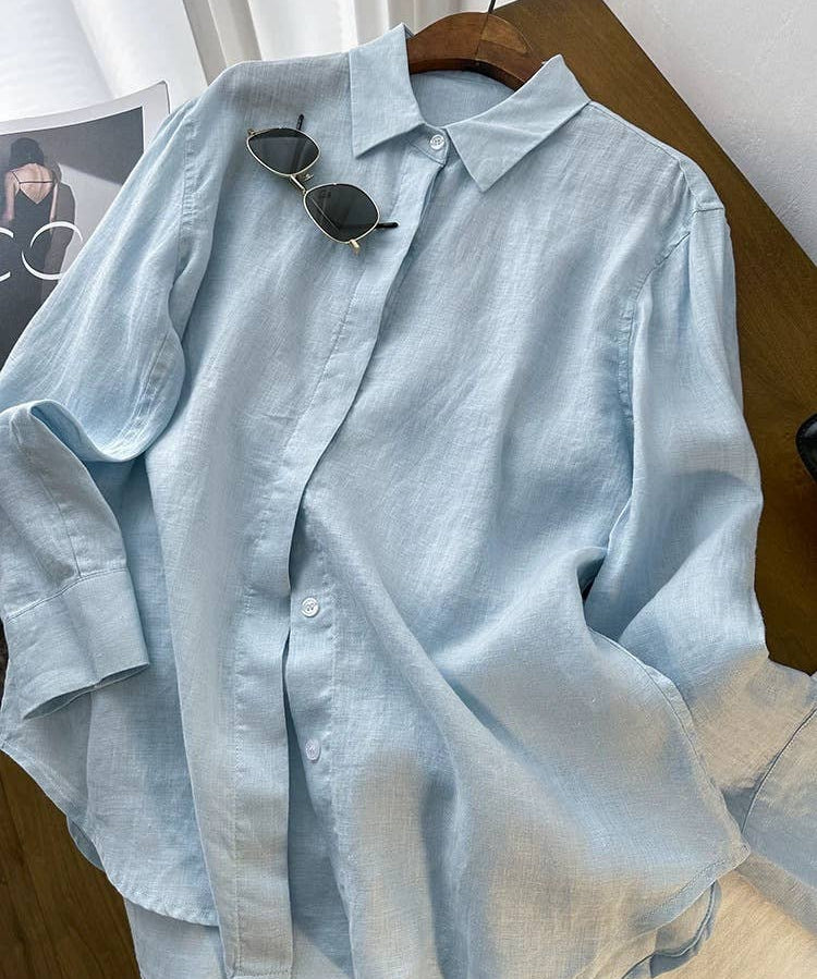 Cotton linen blend button down shirt
