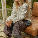 Round Neck Open Knitted Crochet Sweater