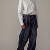 Pleated Wide-Leg Denim Pants