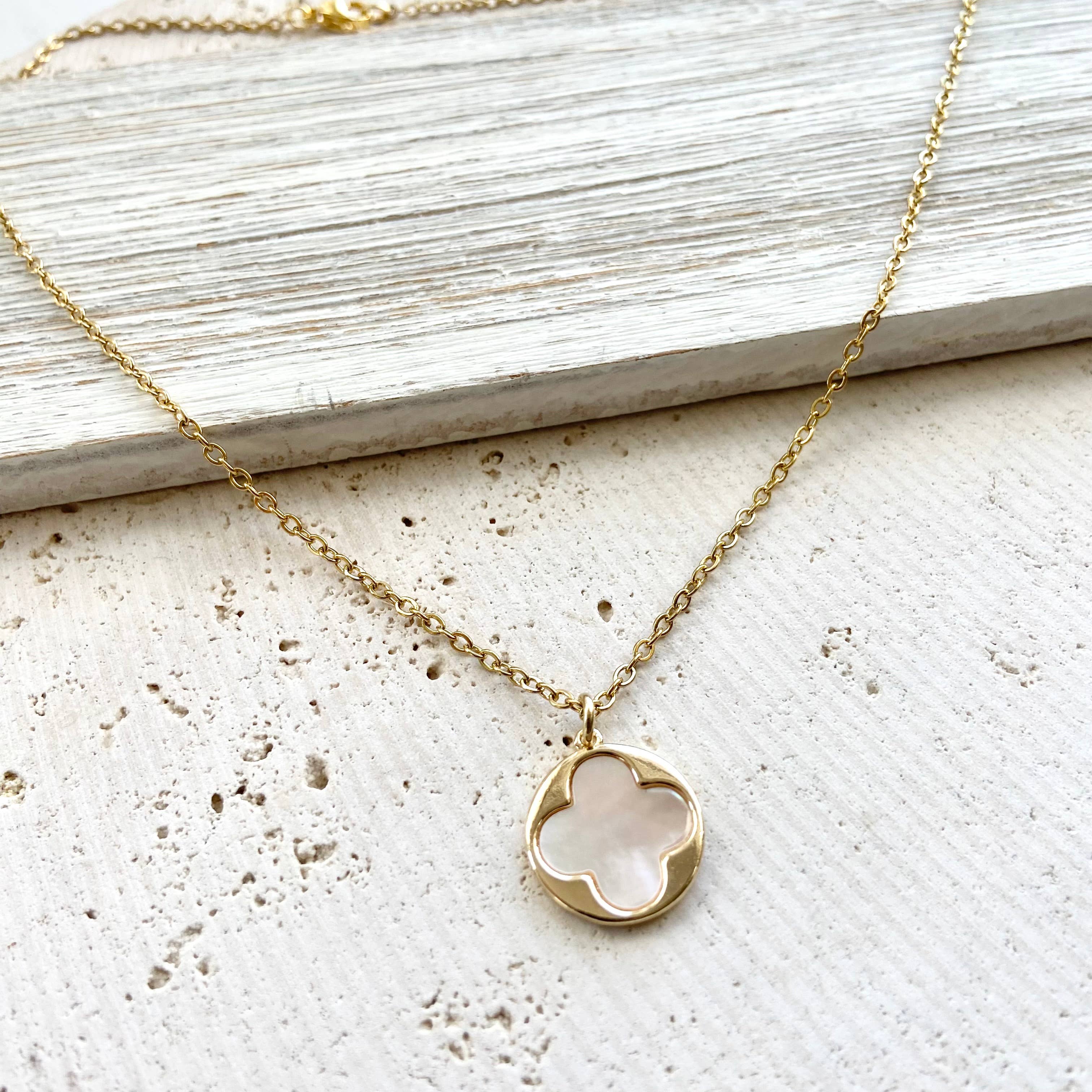 Genuine Pearl Shell & Clover Charm Necklace