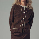 Contrast Trim Boho Knit Button Cardigan