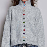 Chic Collar Button Knit Cardigan Cozy Oversized Sweater SALE