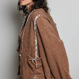 Vintage Washing Solid Laser Cut Thermal Knit Hoodies Top