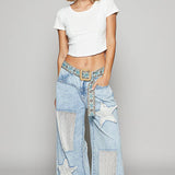 Vintage Washed Crochet Star Patch Jeans