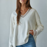 Deep V-Neck Cotton Knit Sweater