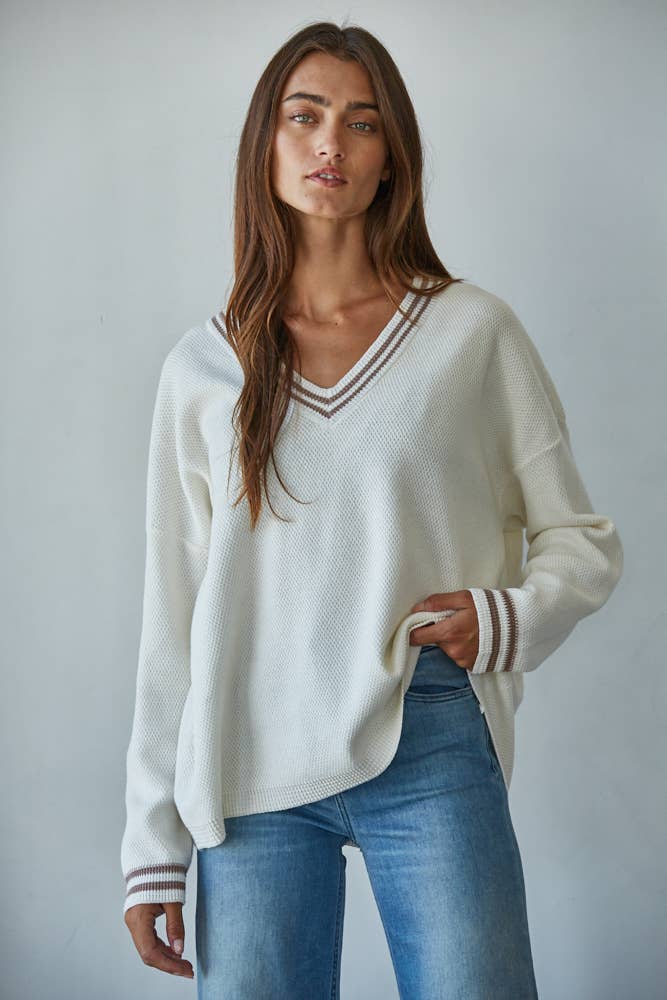 Deep V-Neck Cotton Knit Sweater