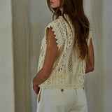 Woven Cotton Lace Buttondown Sleeveless Top