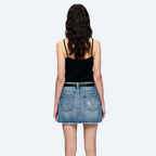 A-Line Denim Frayed Hem Mini Skirt