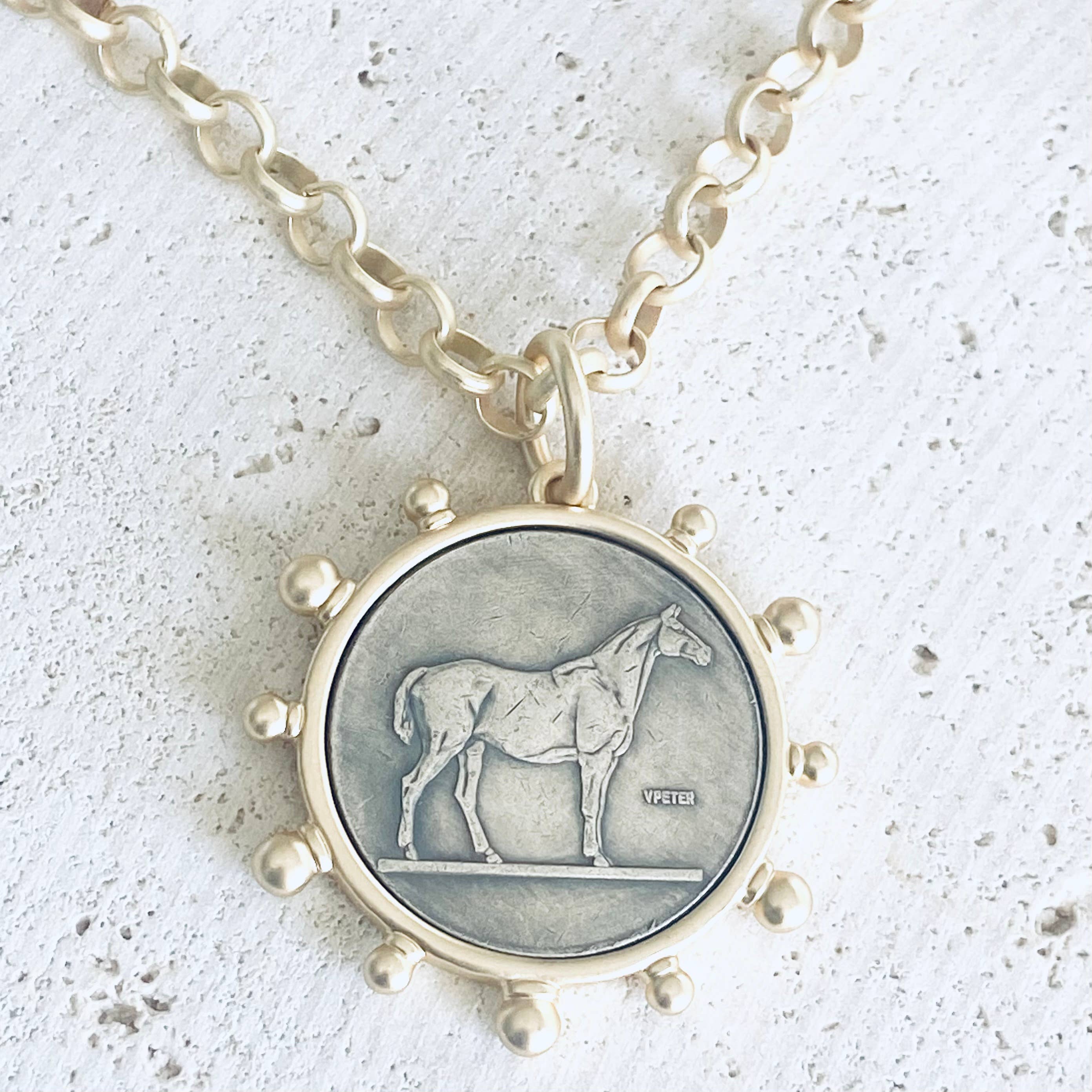 Gold Horse Coin Necklace.
