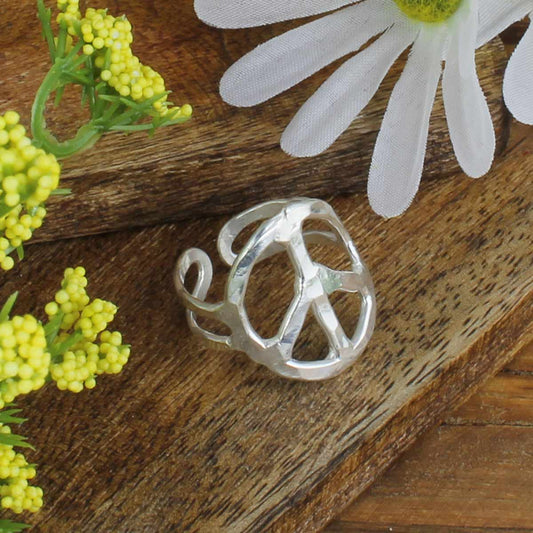 Silver Peace Sign Ring