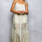 Sleeveless Round Neck Tassel Shoulder Tie Woven Maxi Dress