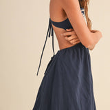 ID10176 SCALLOP APLIQUE CRISS CROSS BACK FLARE MINI DRESS