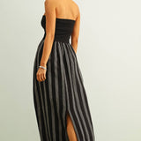 D5725 STRIPED PATTERN KNIT WITH RIBBED TOP COMBINATION DRESS