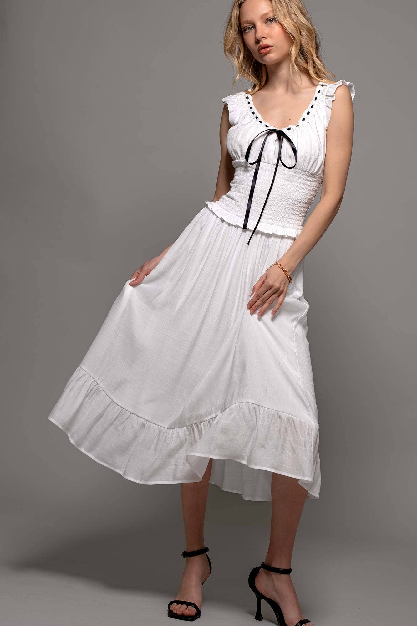 Vintage-Inspired Smocked Ruffle Dotted Dress
