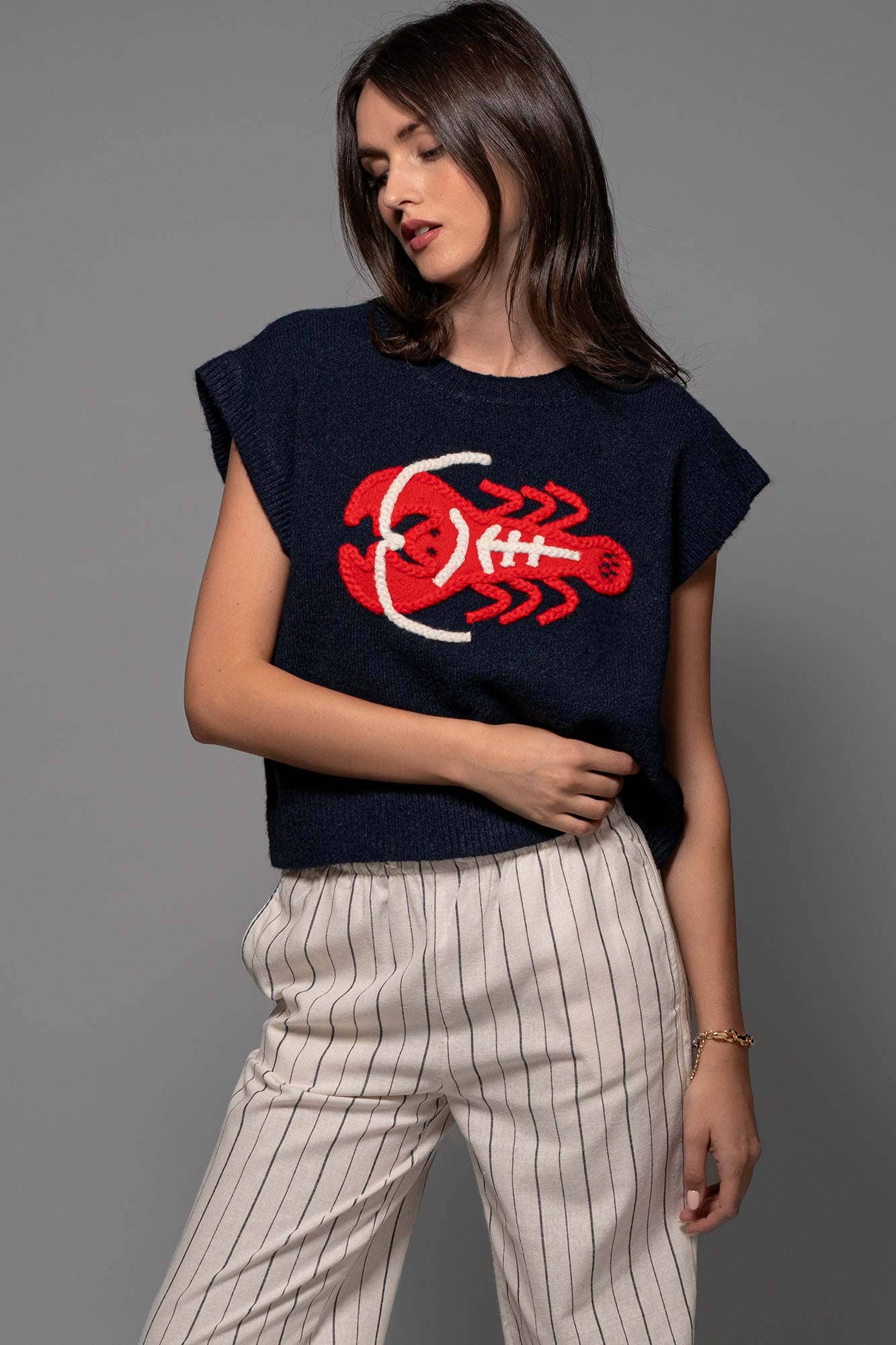 Coastal Lobster Intarsia Knit Top