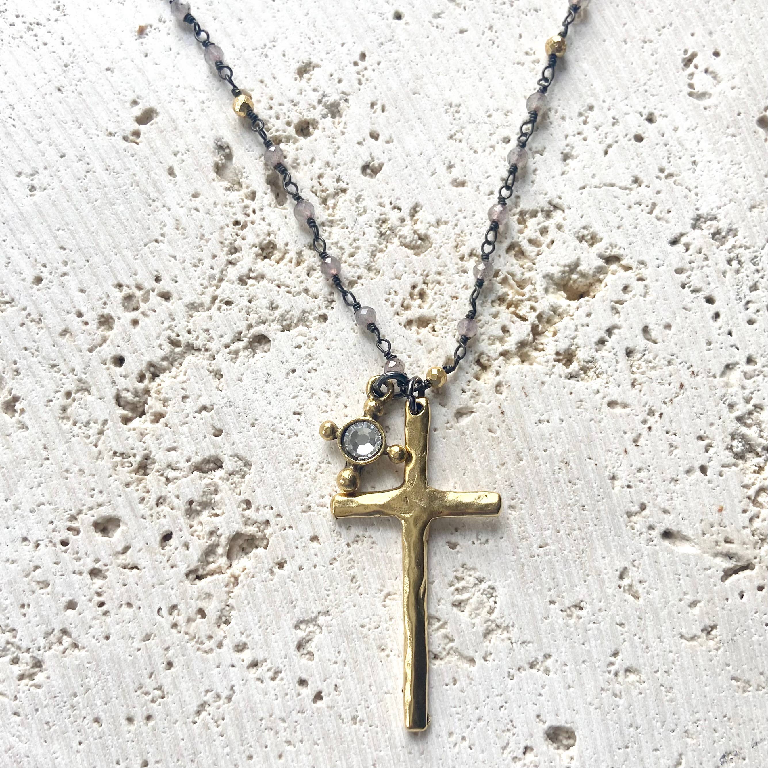 Pyrite Cross Charm Necklace