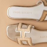The Ena | Gold H Cutout Raffia Slide