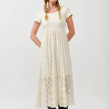 Floral Lace Smocked Bodice Maxi Dress