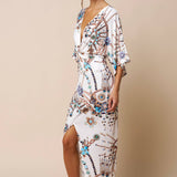 Printed Front Twist Plunging Maxi Dress