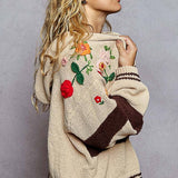 Thick Striped & Floral Zip-Up