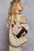 Thick Striped & Floral Zip-Up