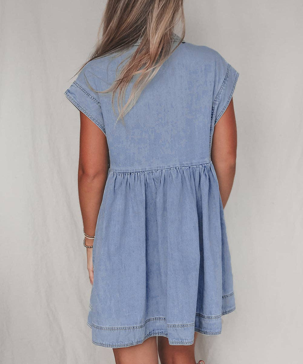 High Waist Denim Babydoll Dress