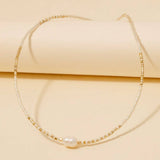 Dainty Seed Beaded Pearl Charm Necklace