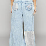Vintage Washed Crochet Star Patch Jeans