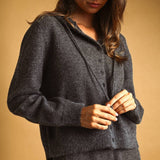 J7311ST   BUTTON FRONT SWEATER JACKET WITH HOOD