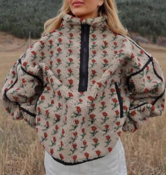 Rose Print Half-Zip Jacket