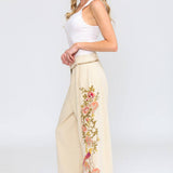 Time To Shine Denim Pants - Cream | Wide Leg Floral Slacks