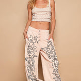 Floral Embroidered Twill Pants