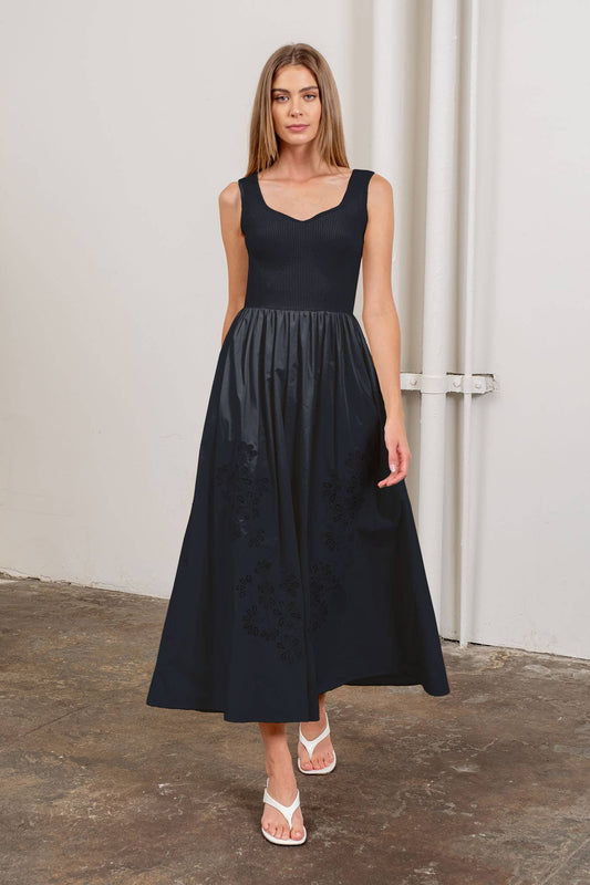 Sweater Top Embroidered Skirt Midi Dress