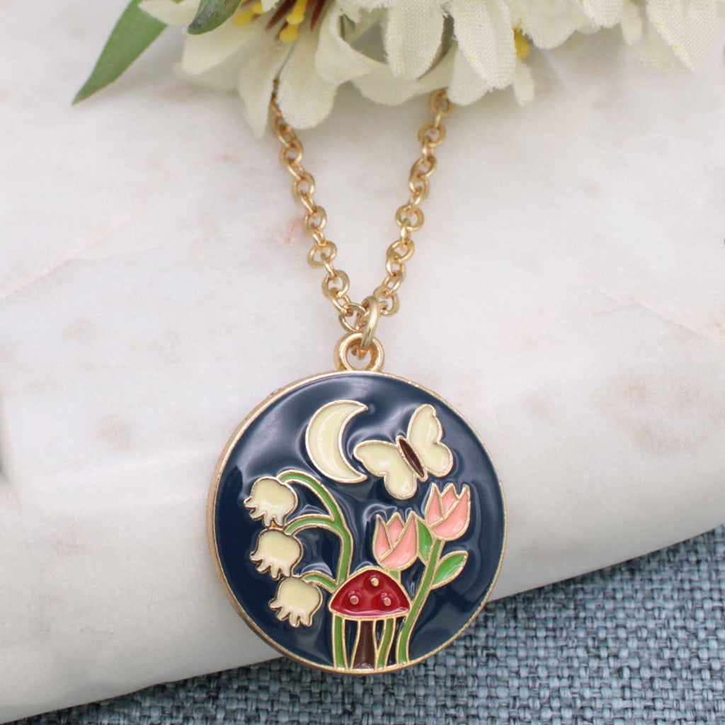 Evening Garden Round Enamel Gold Necklace