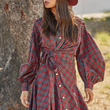 ASYMMETRICAL RUCHED DETAILING PLAID WRAP SHIRT DRESS FD31556