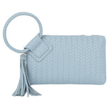 Faux Leather Woven Fringe Cuff Handle Clutch Bag