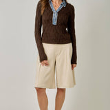 61698 Denim Mix Textured Knit Henley Top