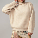Relaxed Waffle Knit High Neck Sweater