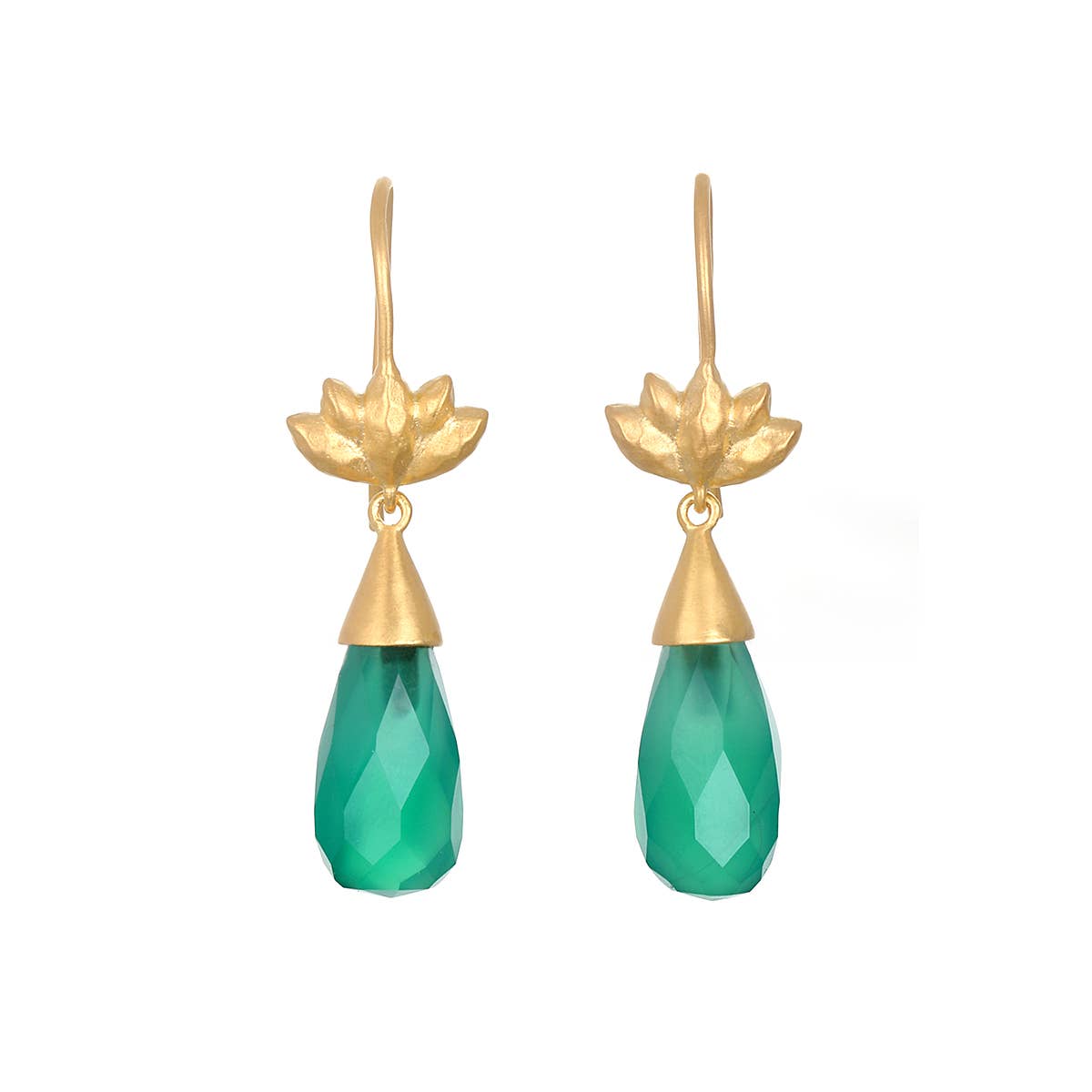 Green Onyx & Lotus Drop Earrings