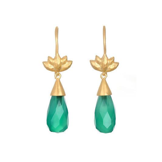 Green Onyx & Lotus Drop Earrings