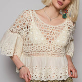 Floral Eyelet Cropped Blouse