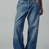 Wide-Leg Utility Stripe Denim Jeans