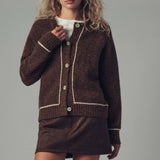 Contrast Trim Boho Knit Button Cardigan
