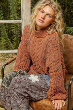 Mock Neck Cable Knit Sweater