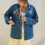 Floral Embroidered Denim Jacket - RJ1130